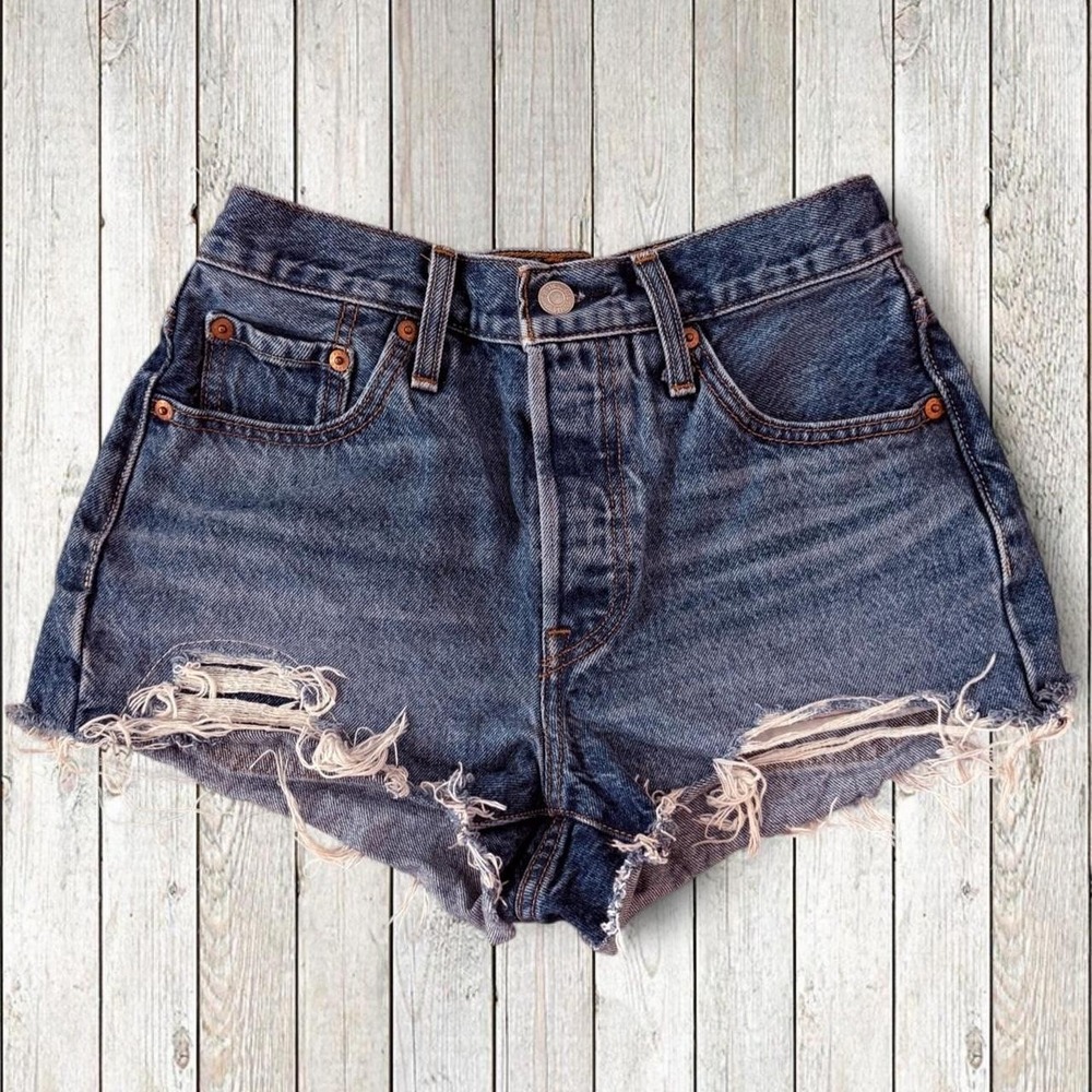 Levi's 501 Women's W25 High Rise Distressed Cut Off Denim Shorts Button Fly